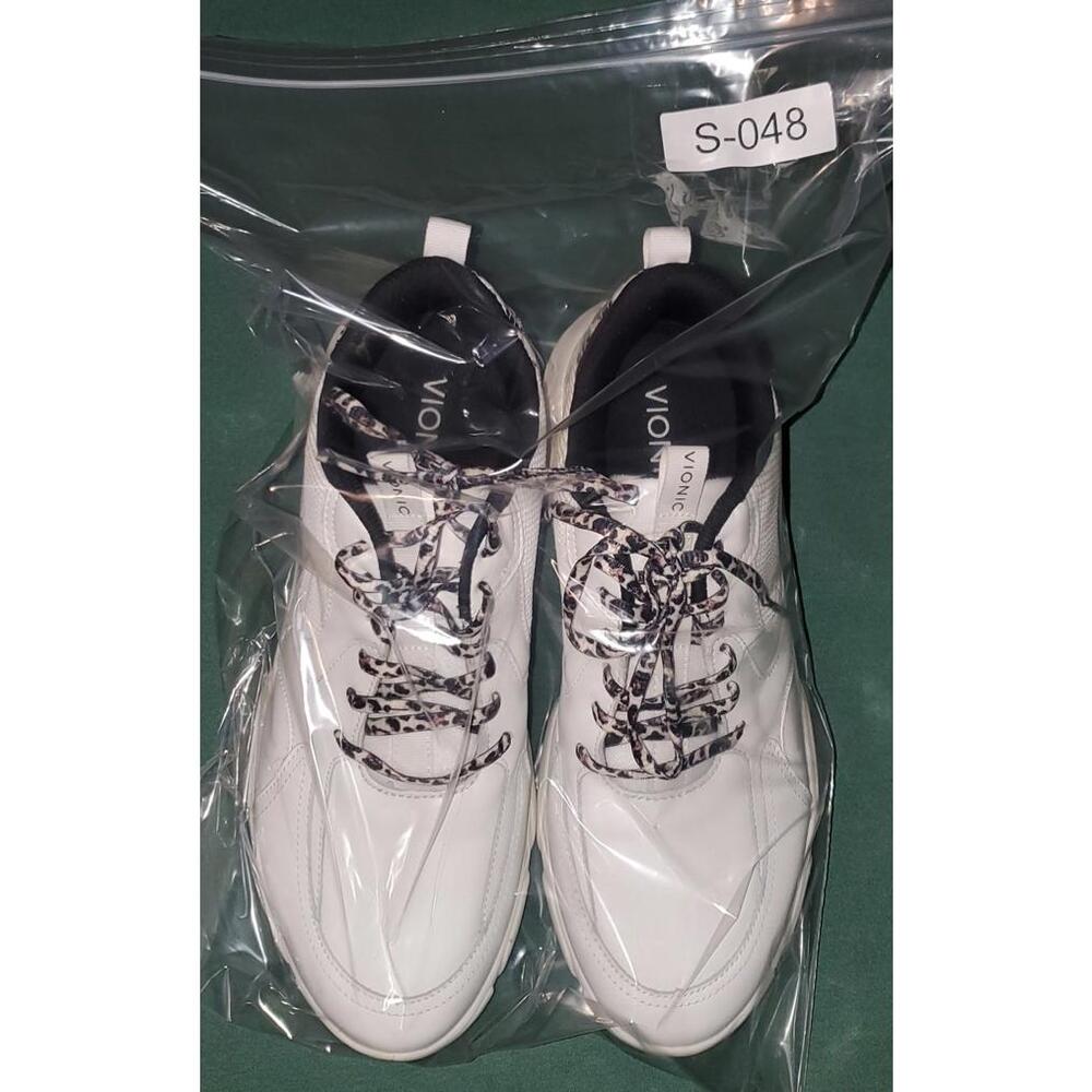 S48 Vionic Women's White Sneakers with Leopard Print Laces - Picture 3 of 11